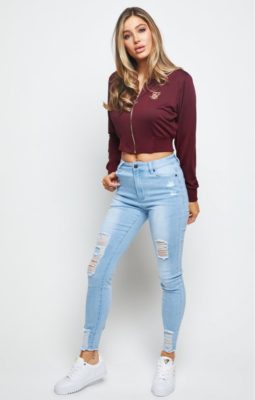 Sik Silk - Mesh Cropped Bomber - Mikina - Bordová - Image 5