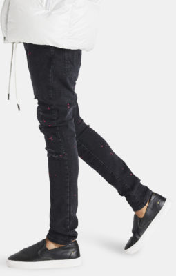 Messi x Sik Silk - Distressed Paint Splatter Slim Fit Denim - Džíny - Černé - Image 4