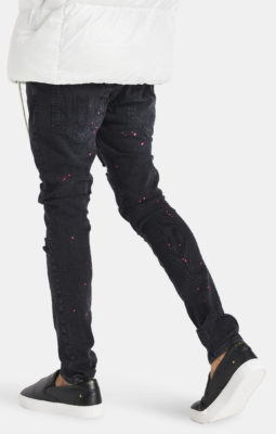 Messi x Sik Silk - Distressed Paint Splatter Slim Fit Denim - Džíny - Černé - Image 3