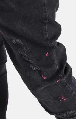 Messi x Sik Silk - Distressed Paint Splatter Slim Fit Denim - Džíny - Černé - Image 2