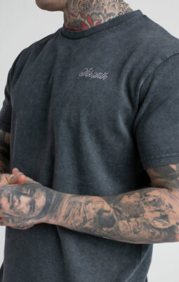 Sik Silk - Grey Acid Wash Relaxed Fit T-Shirt - Triko s logem - Šedivé - Image 3